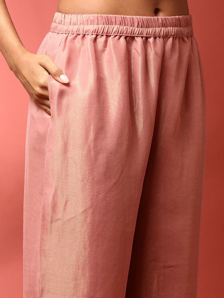 Onion pink tissue hand embroidered three piece suit set