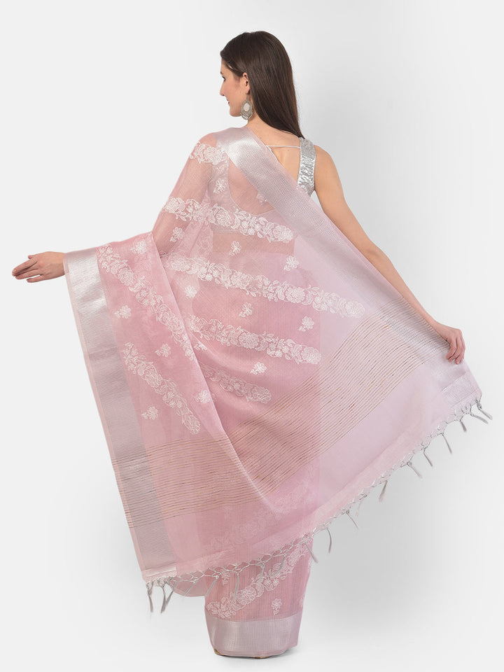 Neerus Pink tissue woven saree - back view