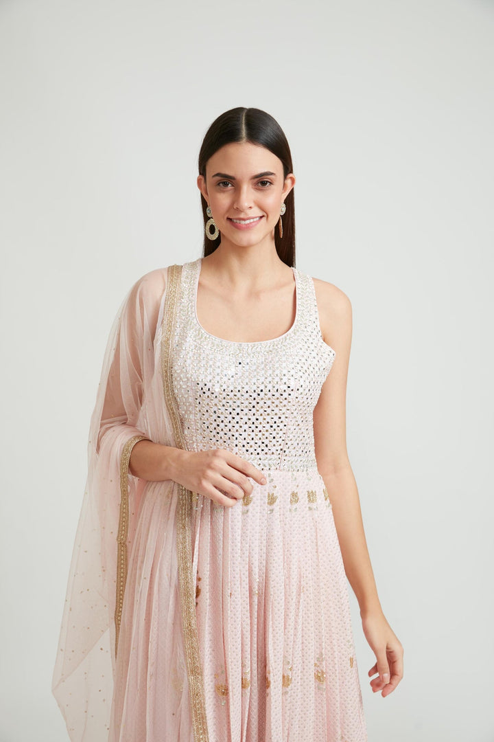 Neerus Pink georgette anarkali suit set - detail view 1