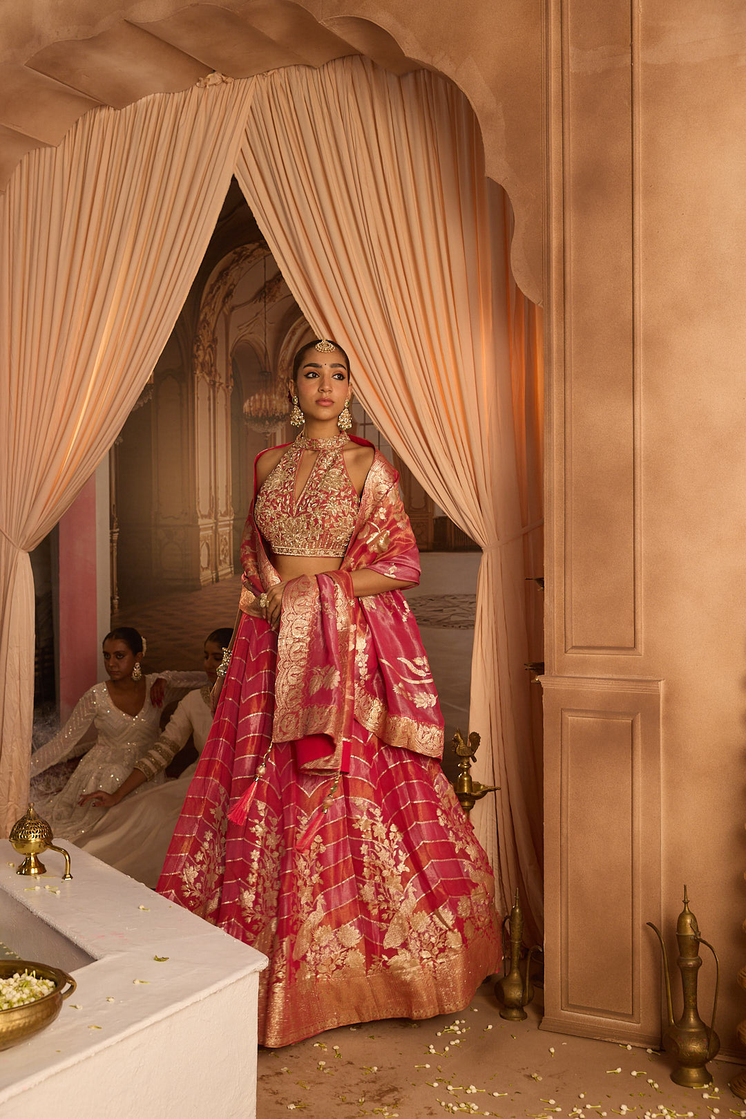 Neerus Pink tissue embroidered lehenga set - detail view 2