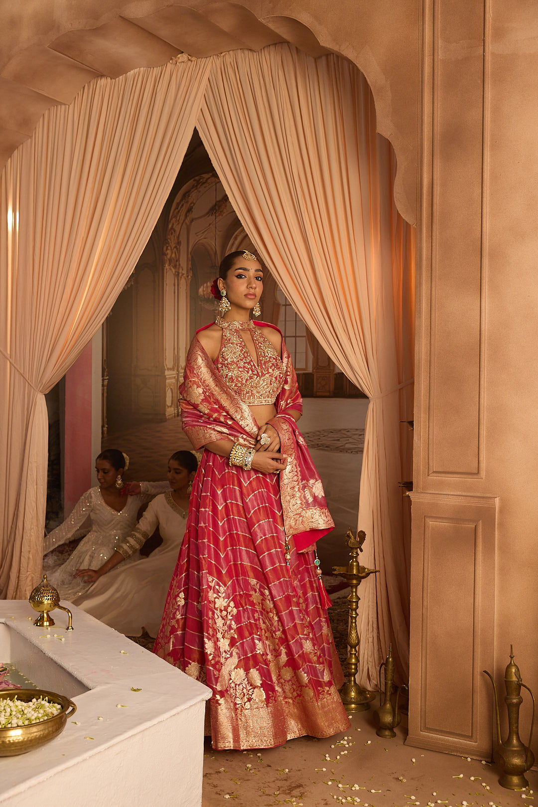Neerus Pink tissue embroidered lehenga set - detail view 3