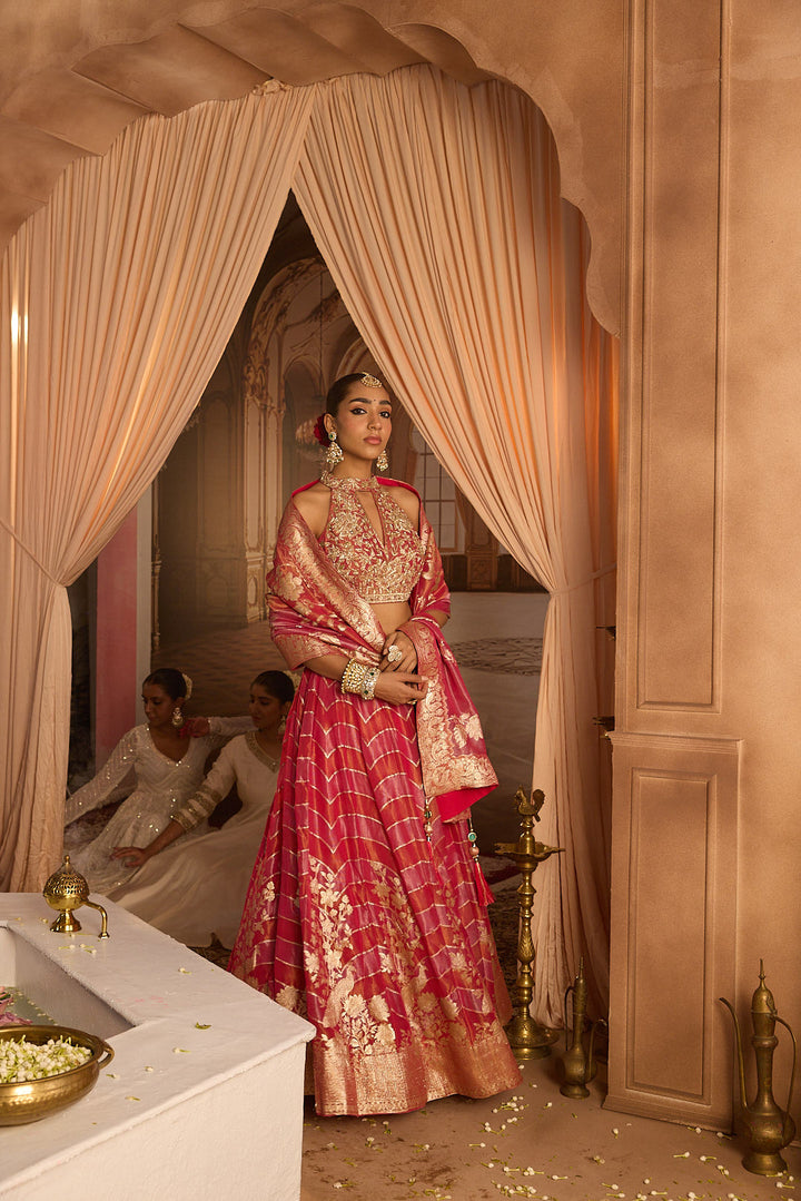 Neerus Pink tissue embroidered lehenga set - detail view 3