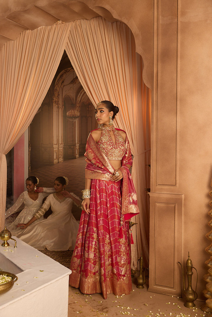 Neerus Pink tissue embroidered lehenga set - detail view 4