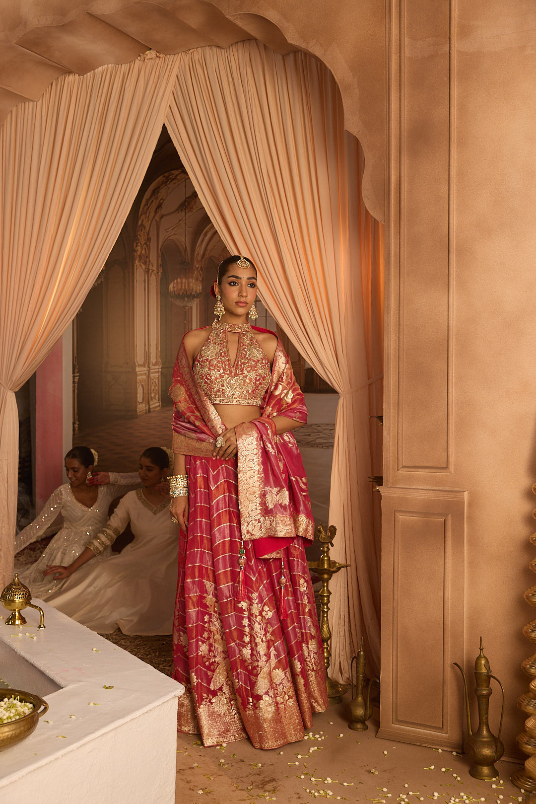 Neerus Pink tissue embroidered lehenga set - detail view 5