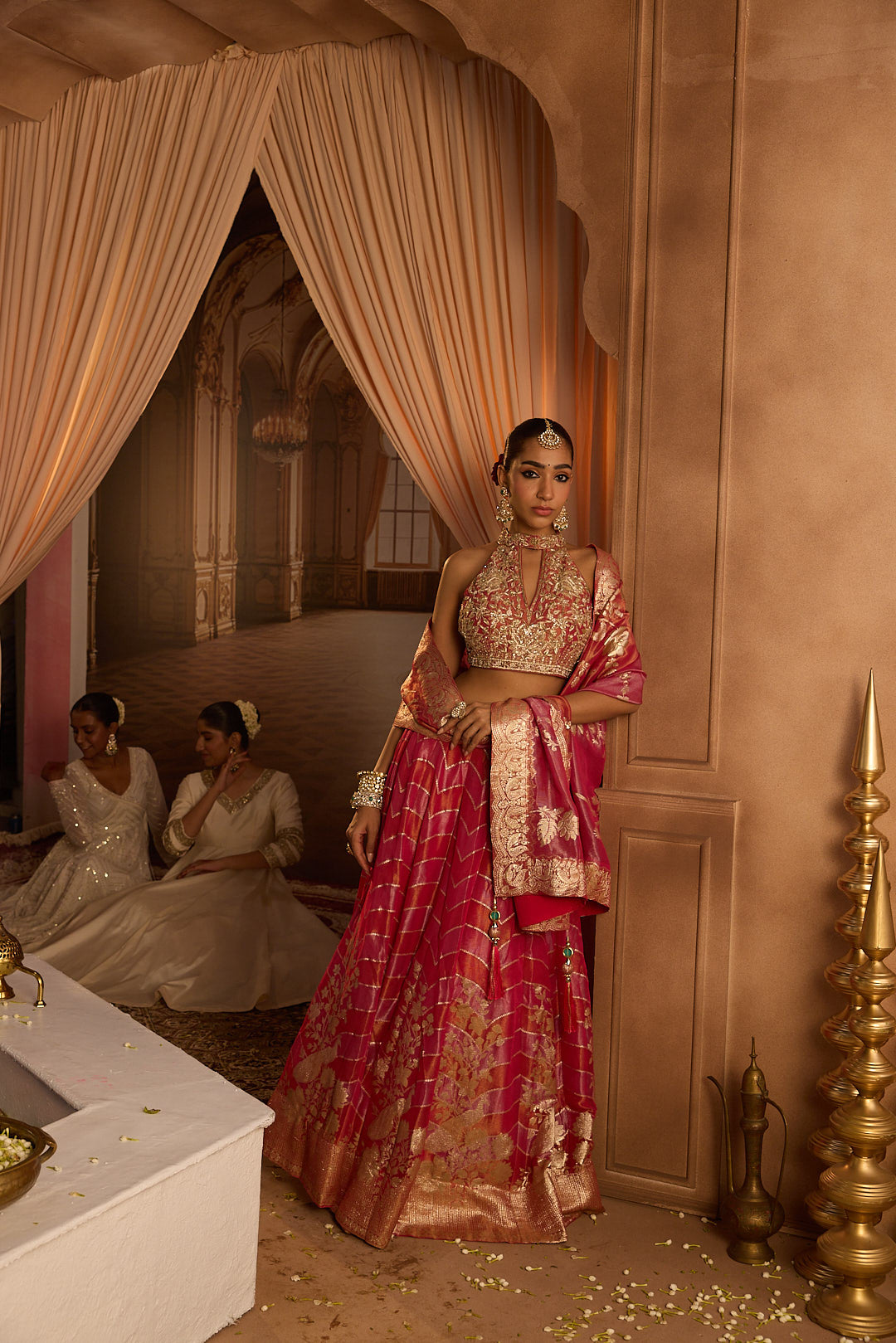 Neerus Pink tissue embroidered lehenga set - detail view 6