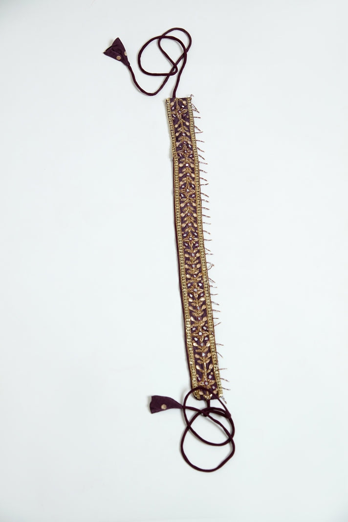 Neerus Maroon Banarasi woven dress - detail view 3
