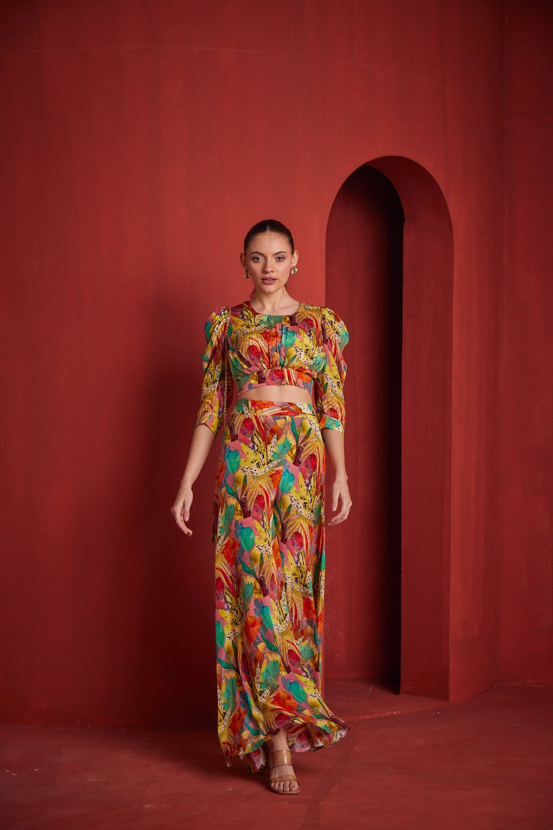 Neerus Yellow Crepe Co-Ord Set - back view