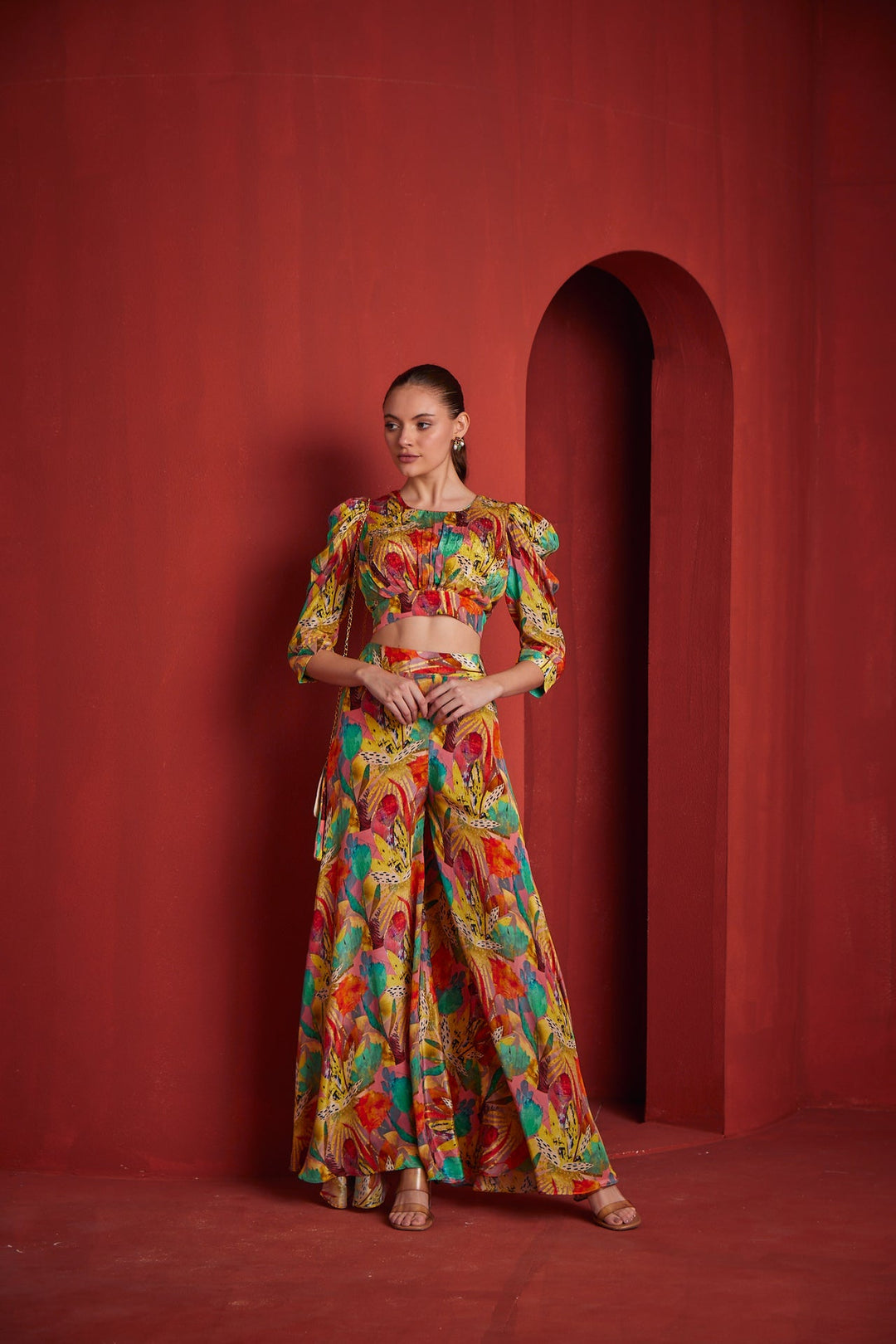 Neerus Yellow Crepe Co-Ord Set - side view