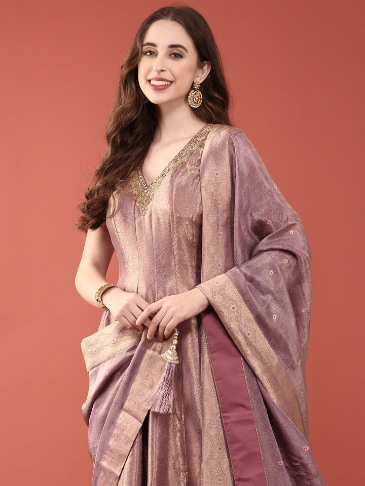 Lavender Banaras Silk Anarkali Set