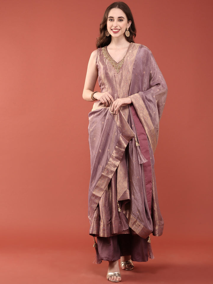 Lavender Banaras Silk Anarkali Set