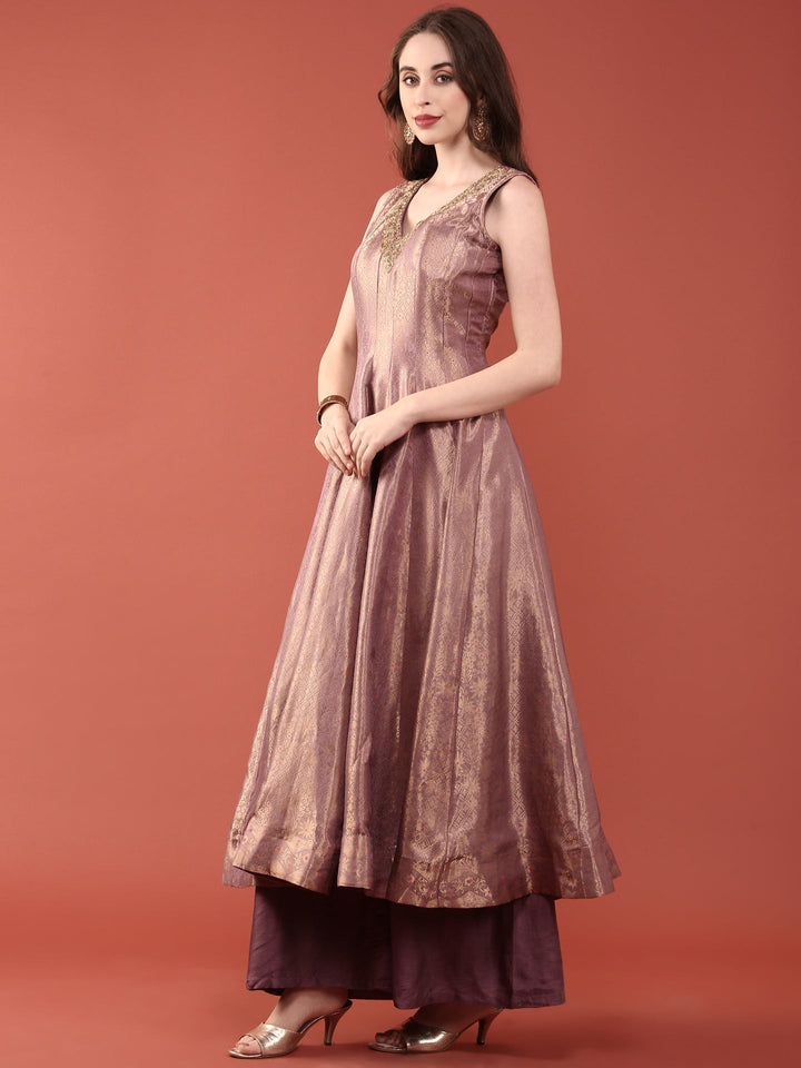 Lavender Banaras Silk Anarkali Set