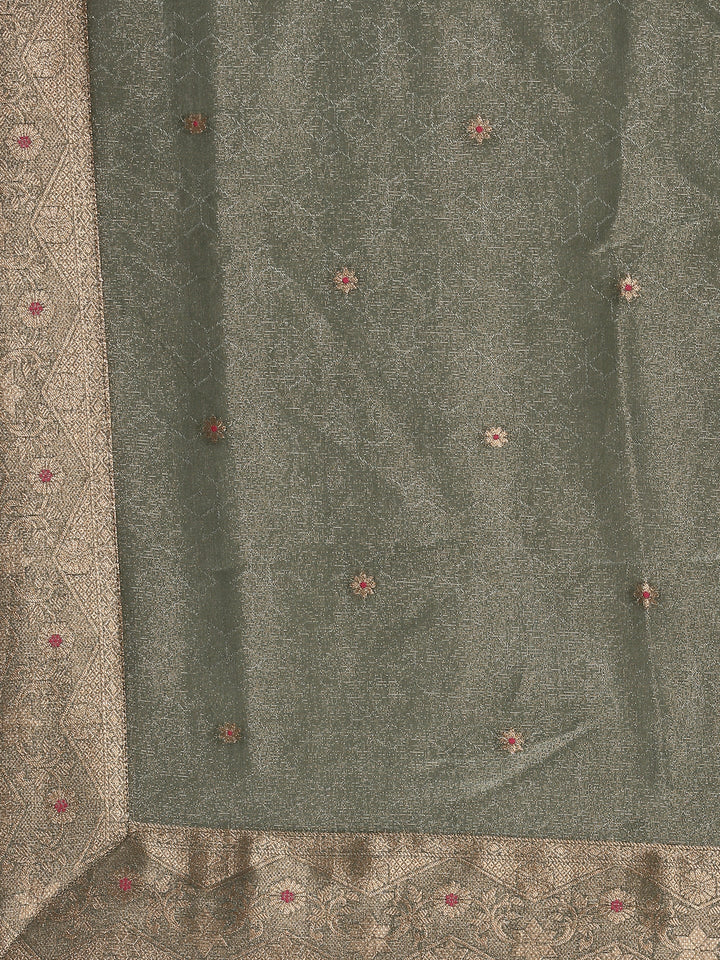 Neerus Green Banarasi woven Anarkali suit set - detail view 5