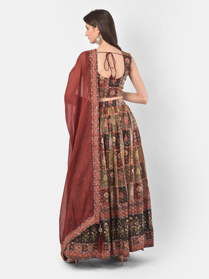 Neerus Multi silk printed lehenga set - side view