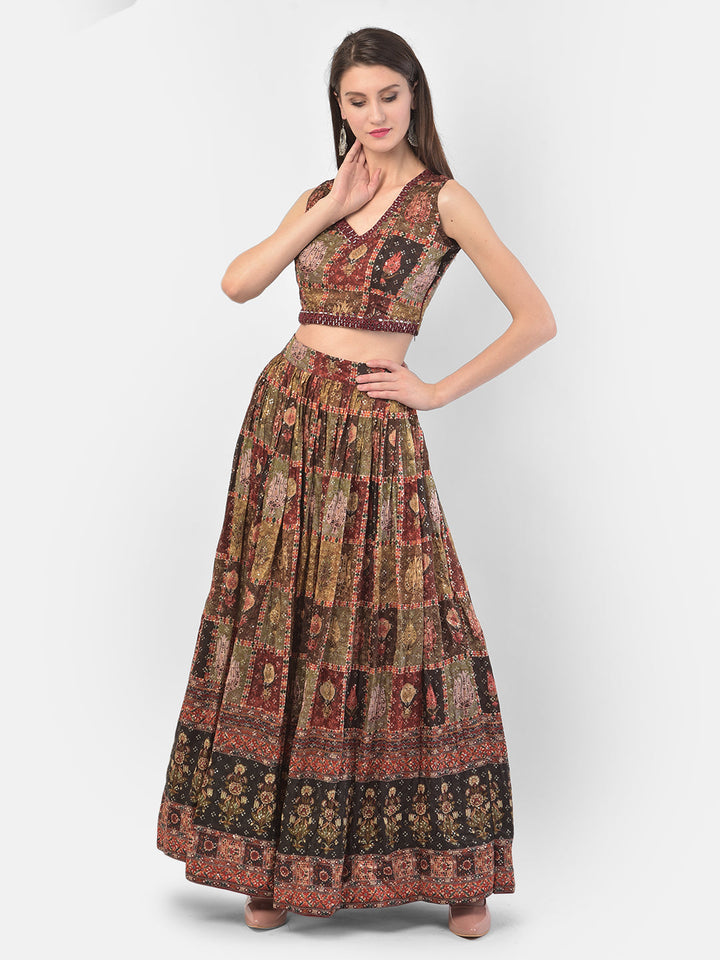 Neerus Multi silk printed lehenga set - detail view 4