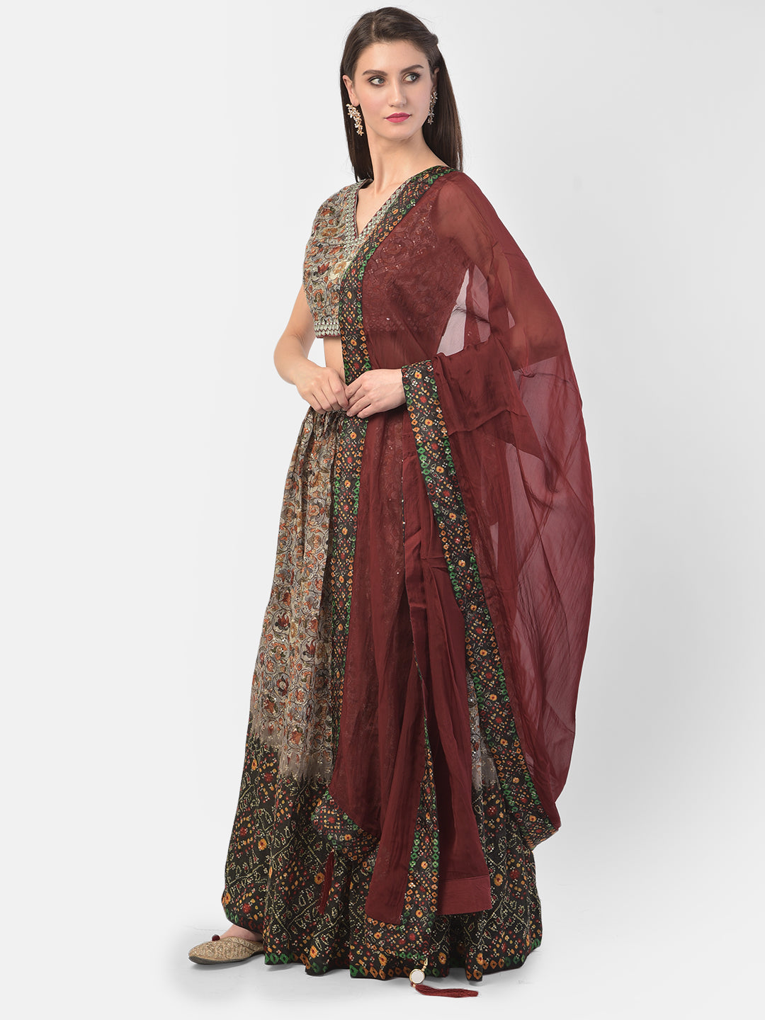 Neerus Grey silk embellished lehenga set - front view