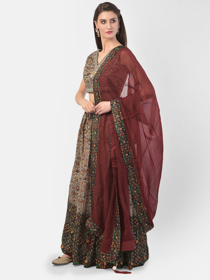 Neerus Grey silk embellished lehenga set - front view