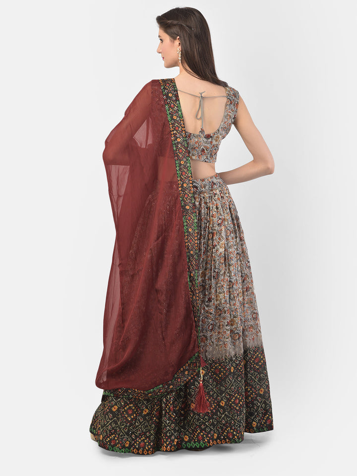 Neerus Grey silk embellished lehenga set - side view