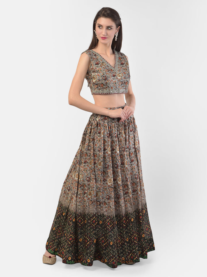Neerus Grey silk embellished lehenga set - detail view 2
