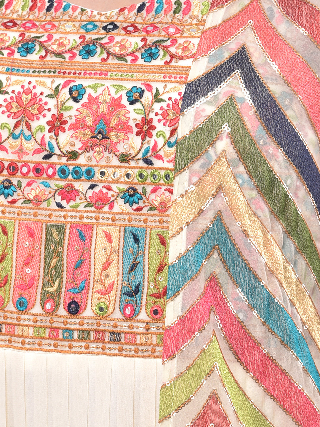 Neerus Beige georgette ethnic fusion dress - detail view 1