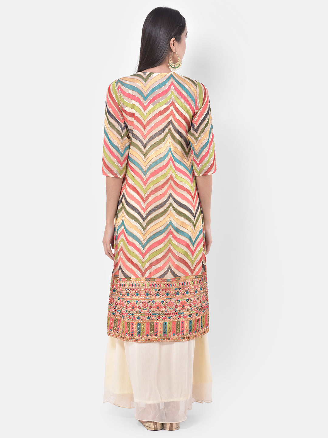 Neerus Beige georgette ethnic fusion dress - detail view 2