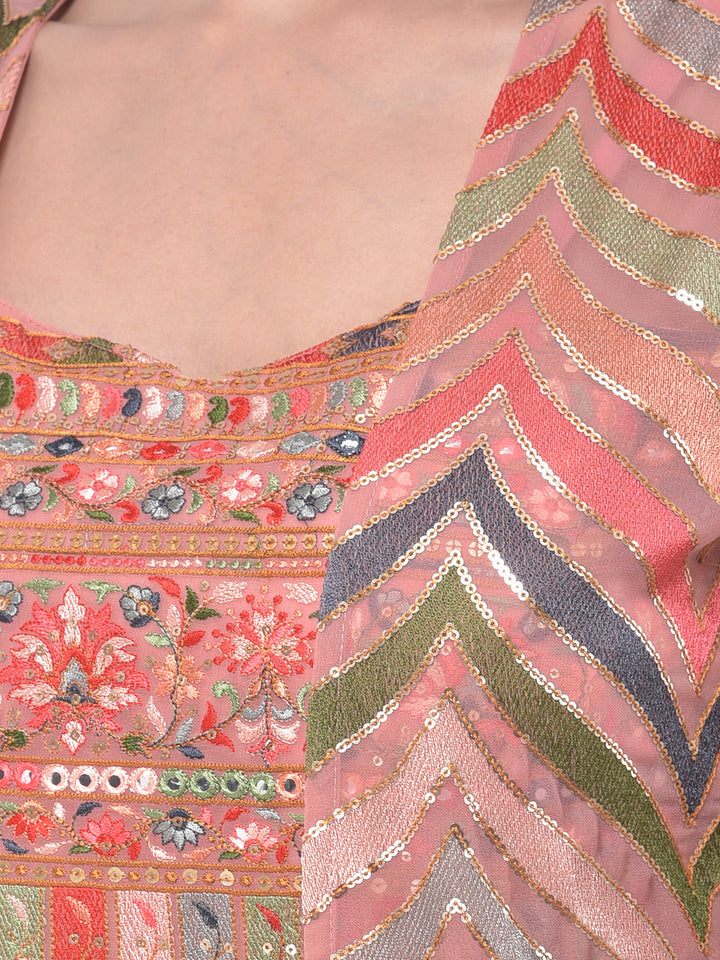 Neerus Pink Georgette Embroidered Suit Set - detail view 2