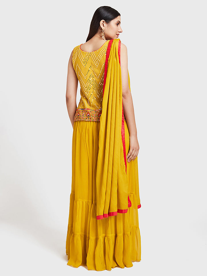 Neerus Yellow georgette anarkali suit set - side view