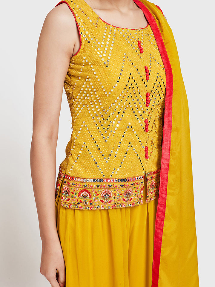 Neerus Yellow georgette anarkali suit set - detail view 1