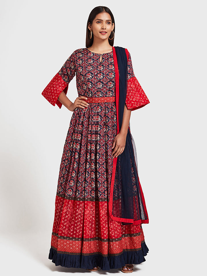 Neerus Blue silk anarkali suit set - detail view 2