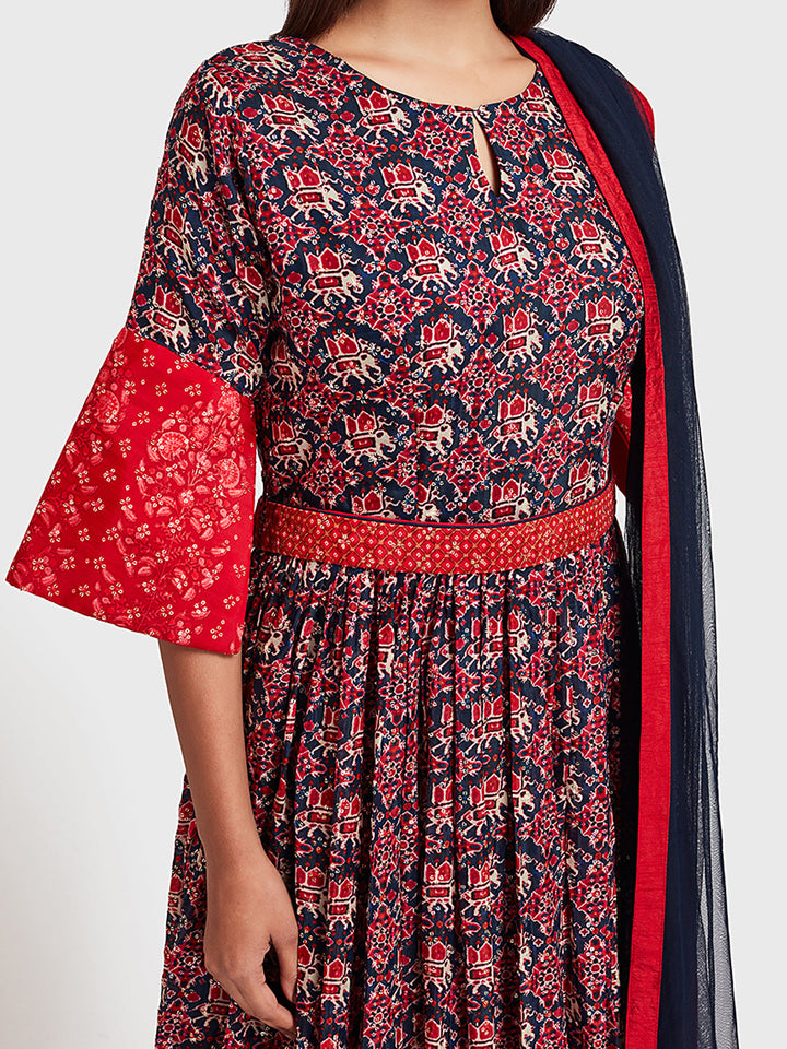 Neerus Blue silk anarkali suit set - side view