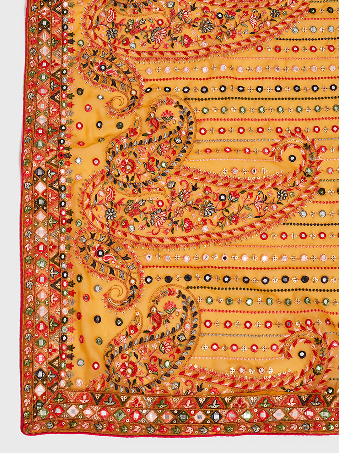 Neerus Yellow silk embroidered Anarkali suit set - side view