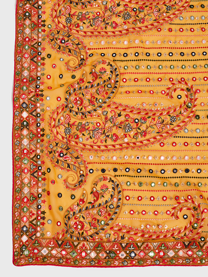Neerus Yellow silk embroidered Anarkali suit set - side view
