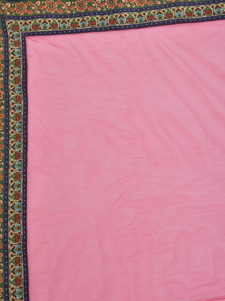 Neerus Pink georgette printed anarkali kurta with dupatta - detail view 3