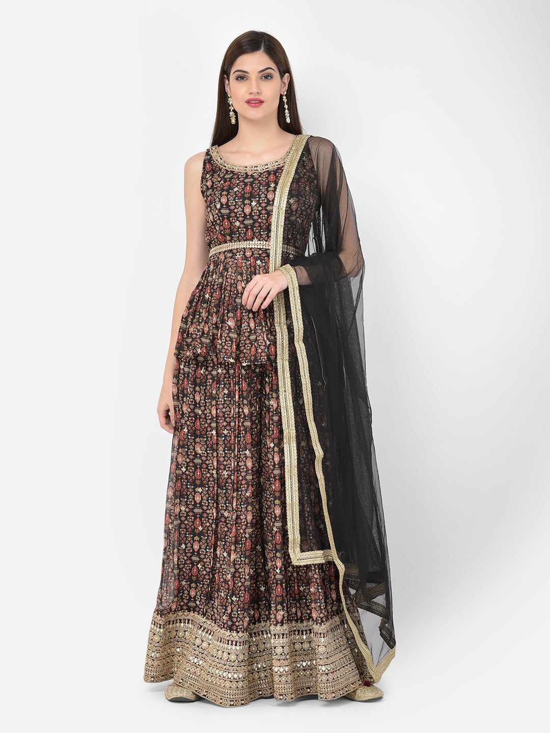 Neerus Multi georgette printed lehenga choli set - back view