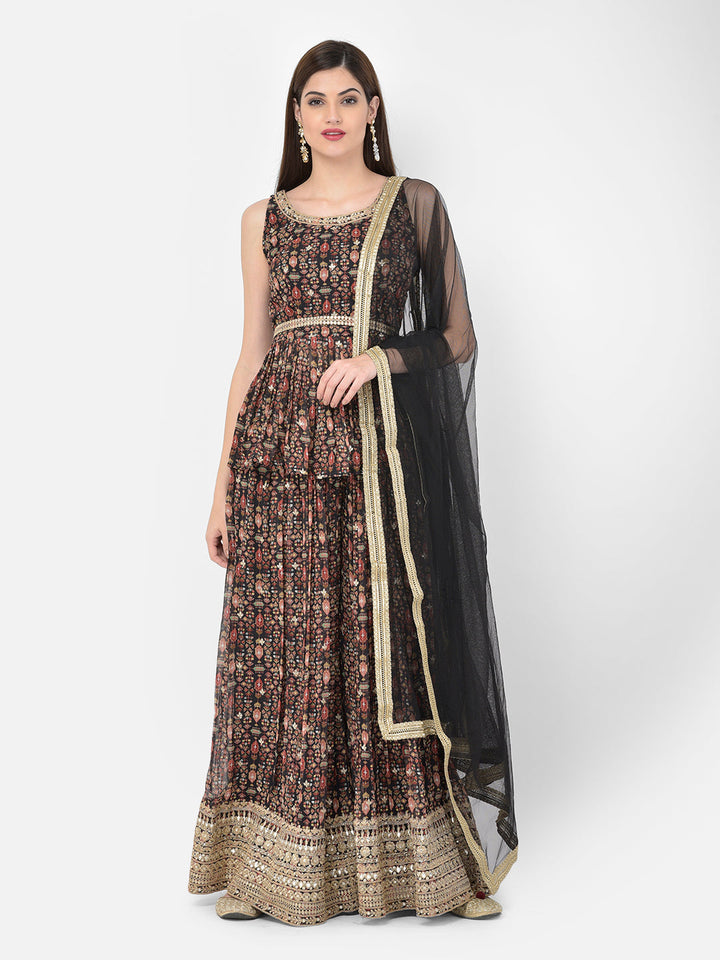 Neerus Multi georgette printed lehenga choli set - back view