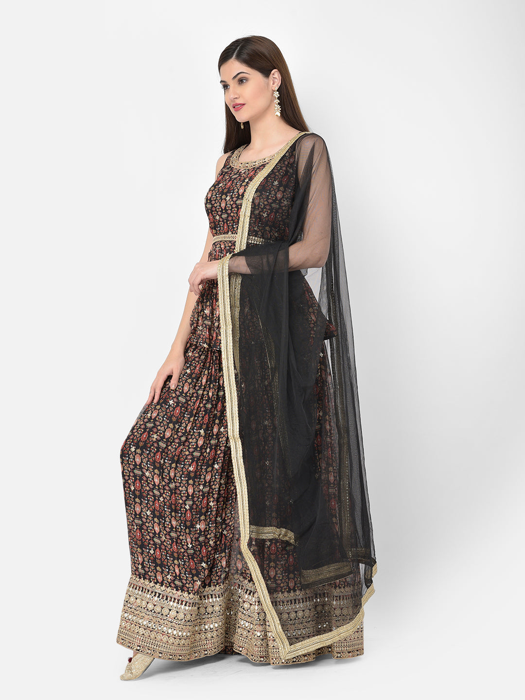 Neerus Multi georgette printed lehenga choli set - side view