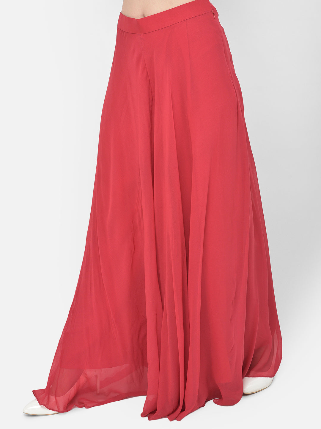 Neerus Red georgette embellished kurta set with palazzo and dupatta - detail view 11