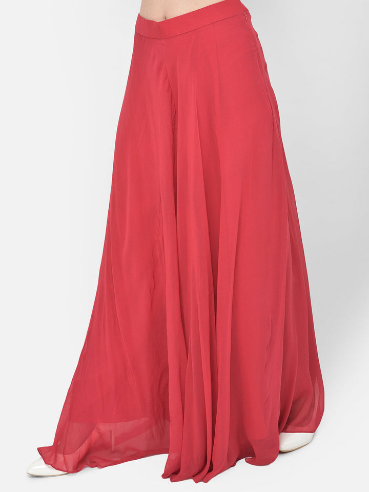 Neerus Red georgette embellished kurta set with palazzo and dupatta - detail view 11