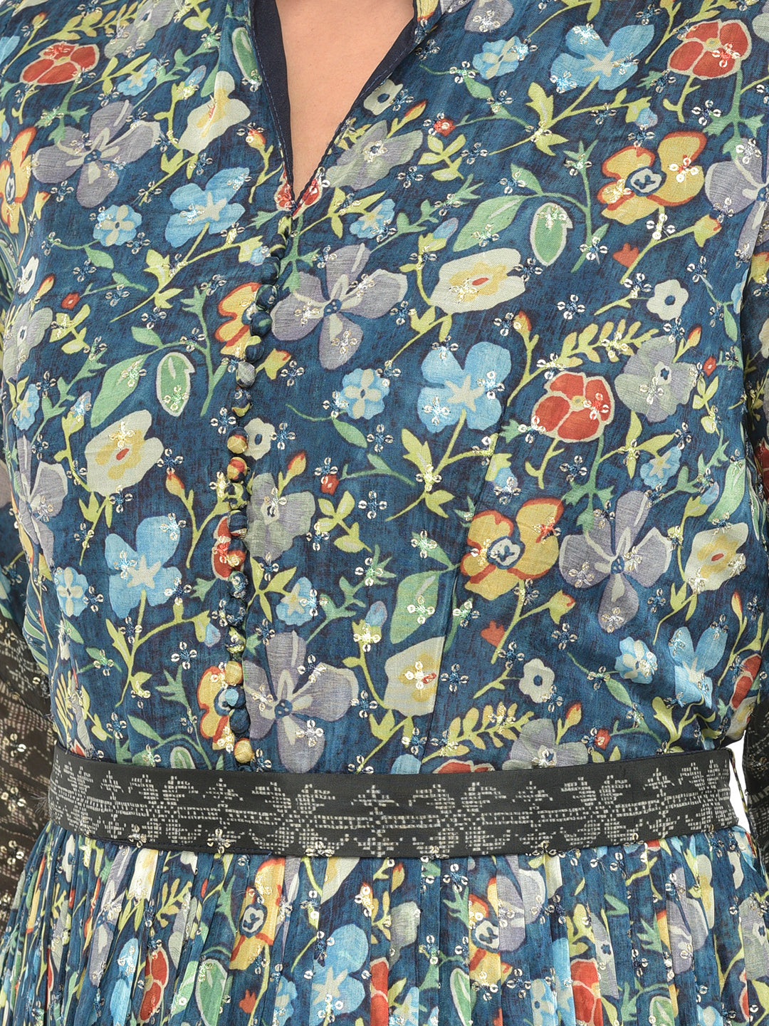 Neerus Blue Georgette Embroidered Gown - detail view 2