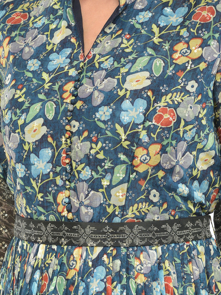 Neerus Blue Georgette Embroidered Gown - detail view 2