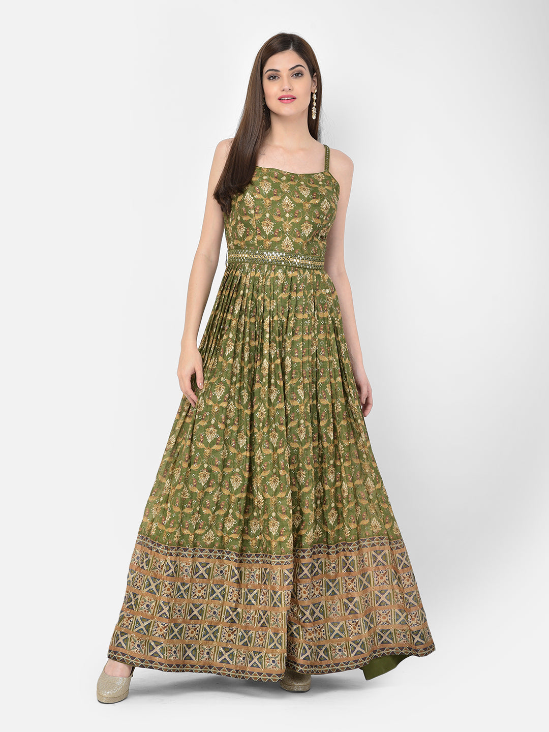 Neerus Multi georgette printed gown - front view