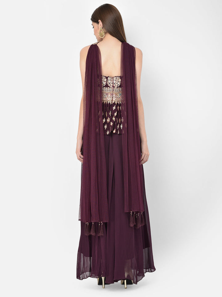 Neerus Maroon georgette embellished kurta set - detail view 1