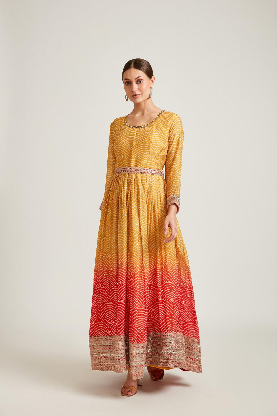 Neerus Yellow georgette maxi gown - detail view 1