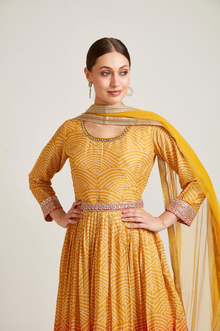 Neerus Yellow georgette maxi gown - detail view 2