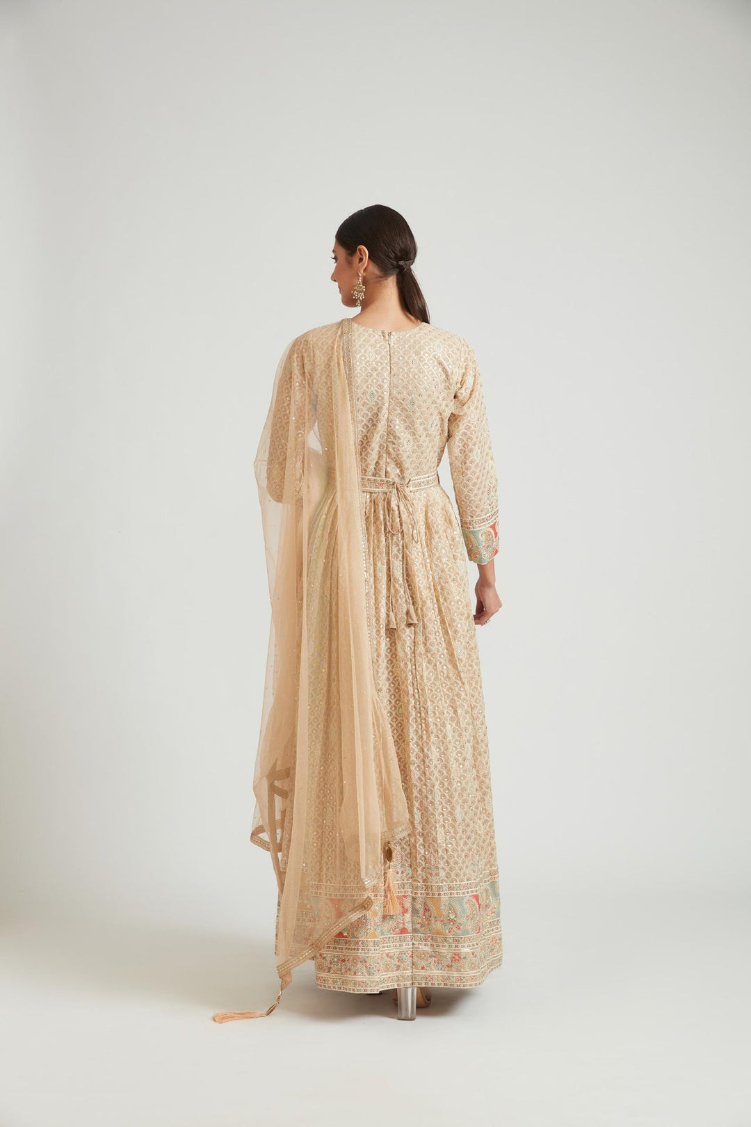 Neerus Beige georgette maxi gown - detail view 1