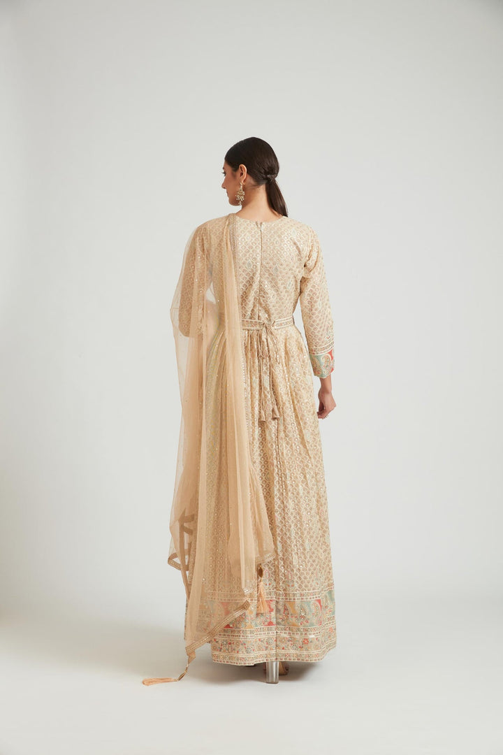 Neerus Beige georgette maxi gown - detail view 1