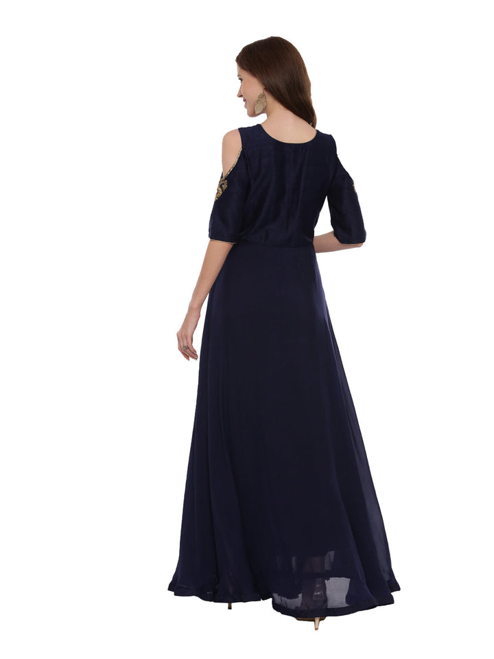 Neerus Blue silk embroidered gown - detail view 1