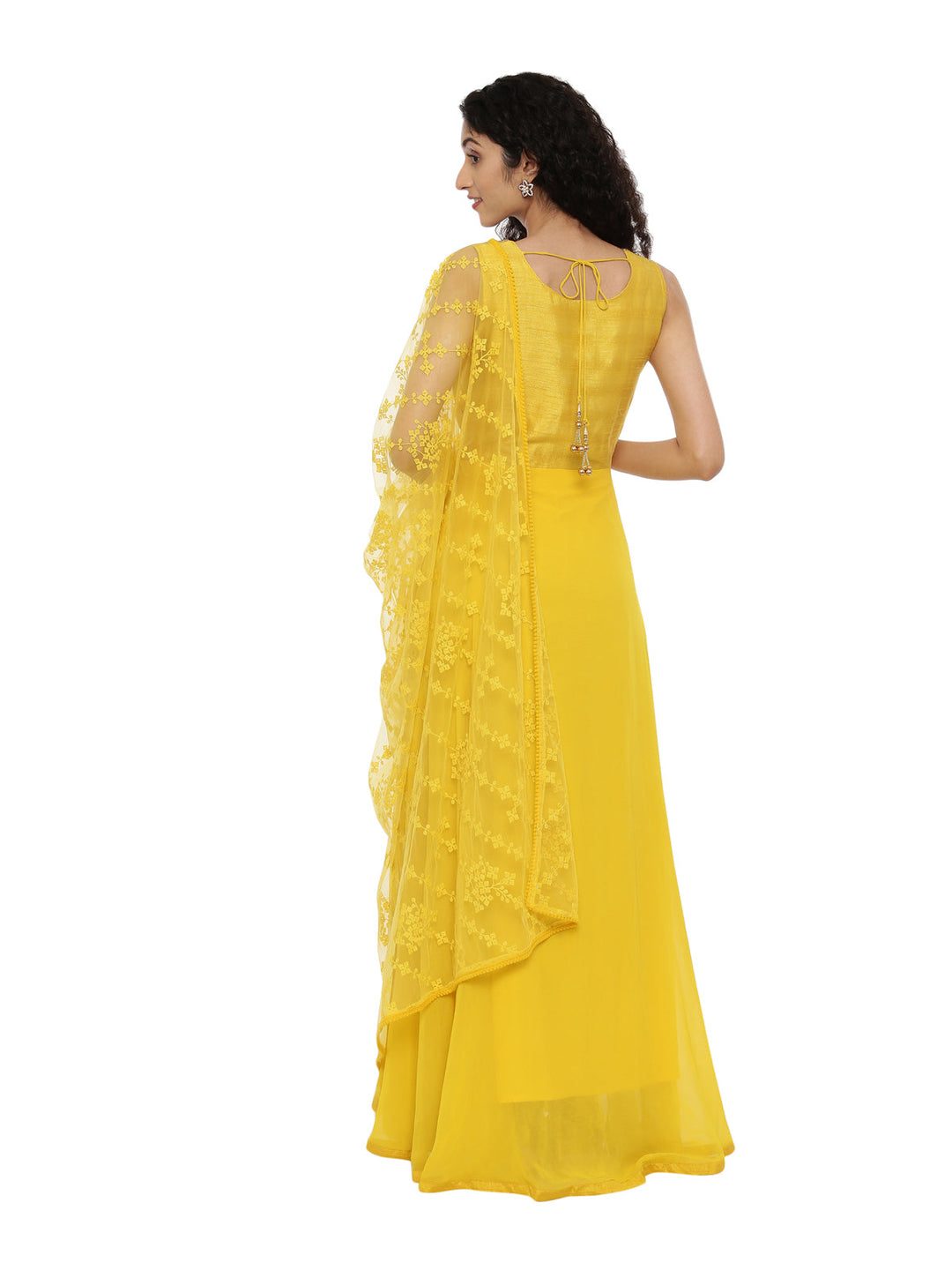 Neerus Yellow georgette embroidered anarkali suit set - detail view 1