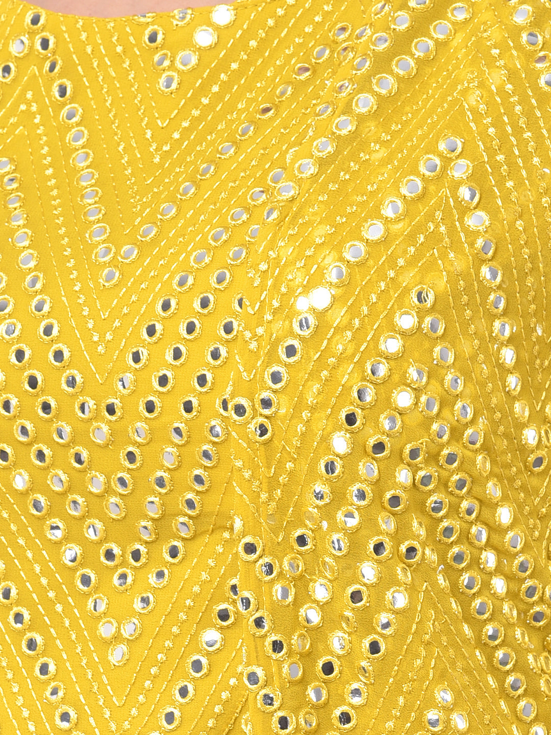 Neerus Yellow embellished co-ord set top skirt shrug - detail view 1