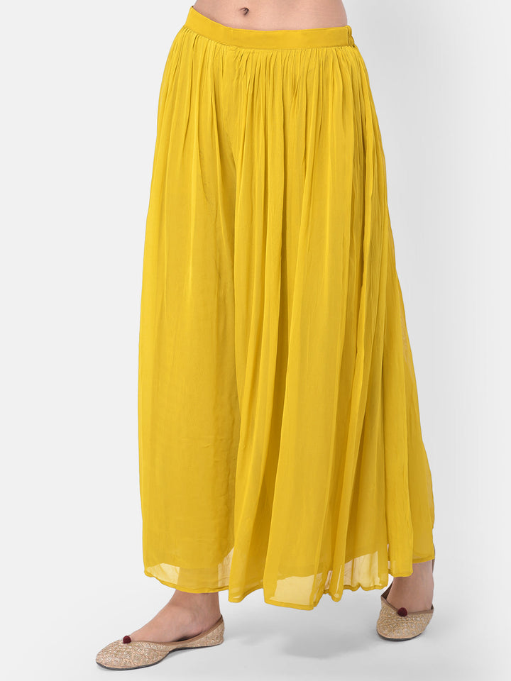 Neerus Yellow embellished co-ord set top skirt shrug - detail view 2