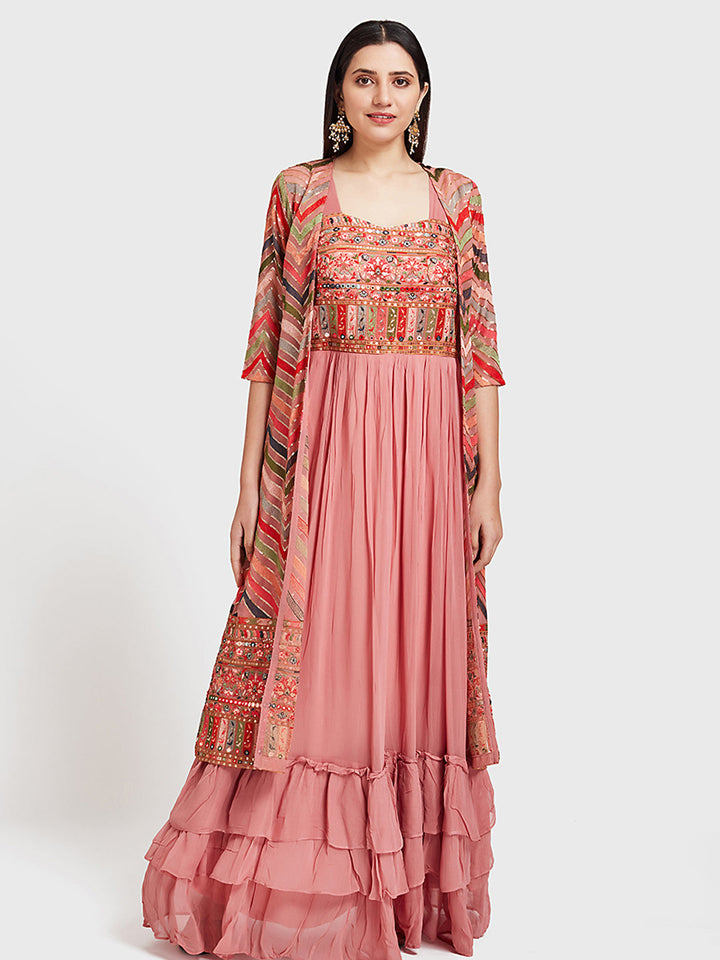 Neerus Pink georgette fusion suit set - detail view 3